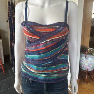 FREE PEOPLE STRIPE AND LACE CAMI TANK TOP